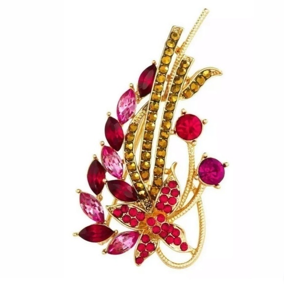Napier Red & Pink 🌺 Flower Bronze & Gold Brooch​​ - Picture 1 of 3